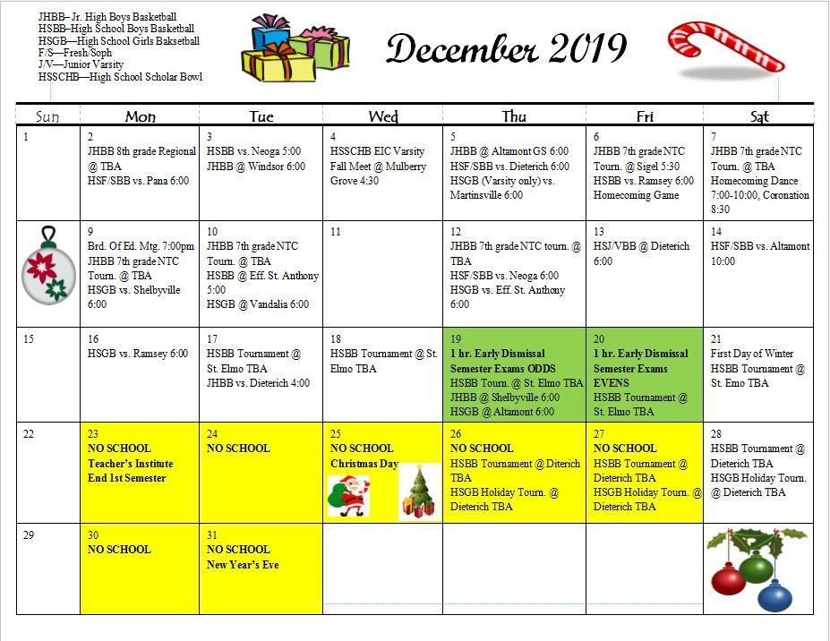 Dec. Sports Calendar