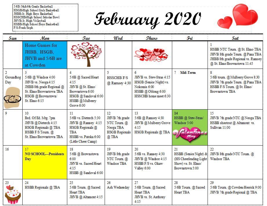 Feb. Activity Calendar