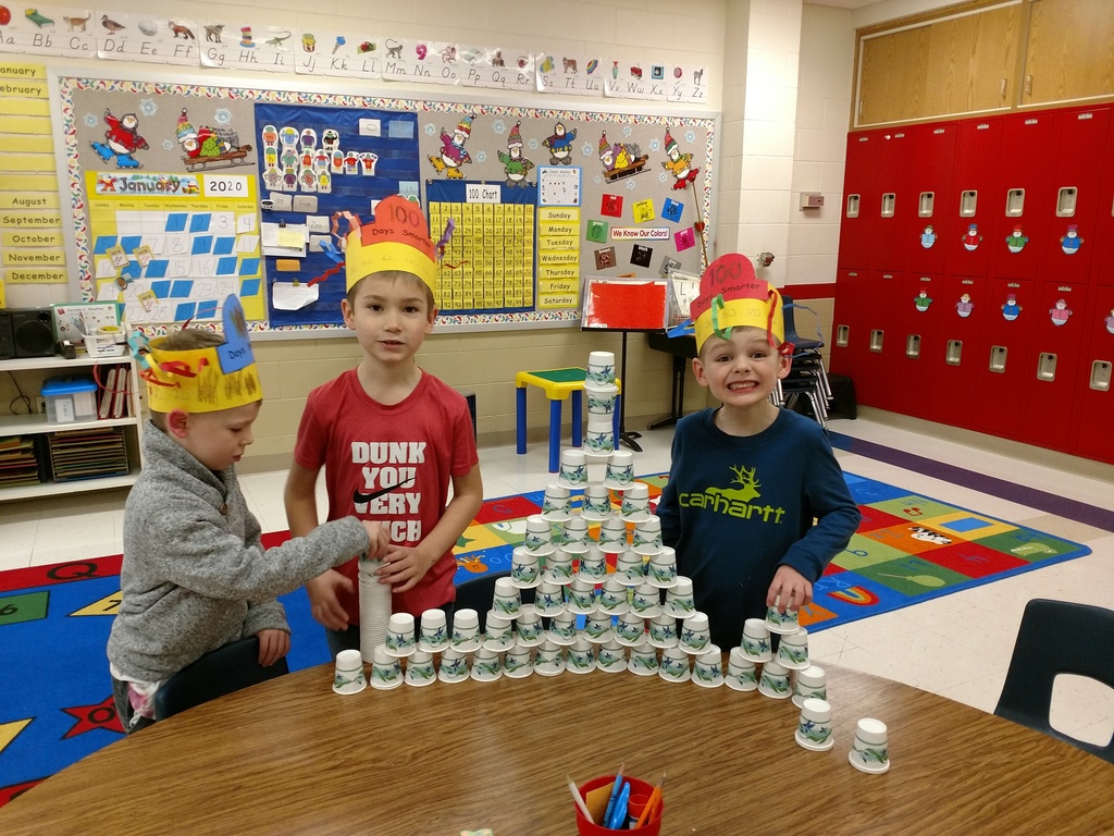 Kindergarten had fun building with 100 items and making a 100 piece snack on the 100th day of school on January 31st