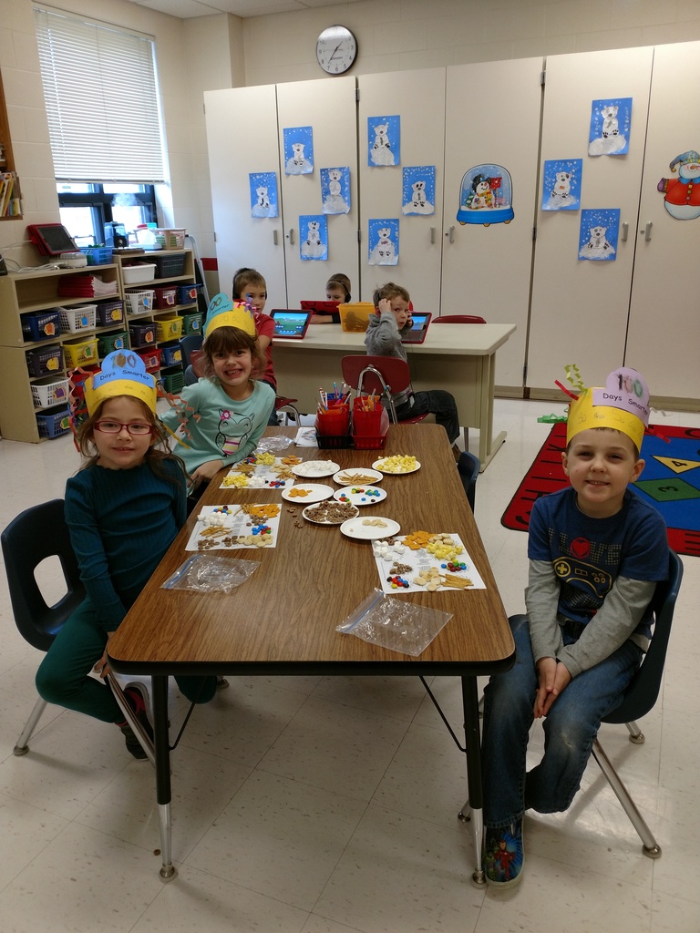 Kindergarten had fun building with 100 items and making a 100 piece snack on the 100th day of school on January 31st 